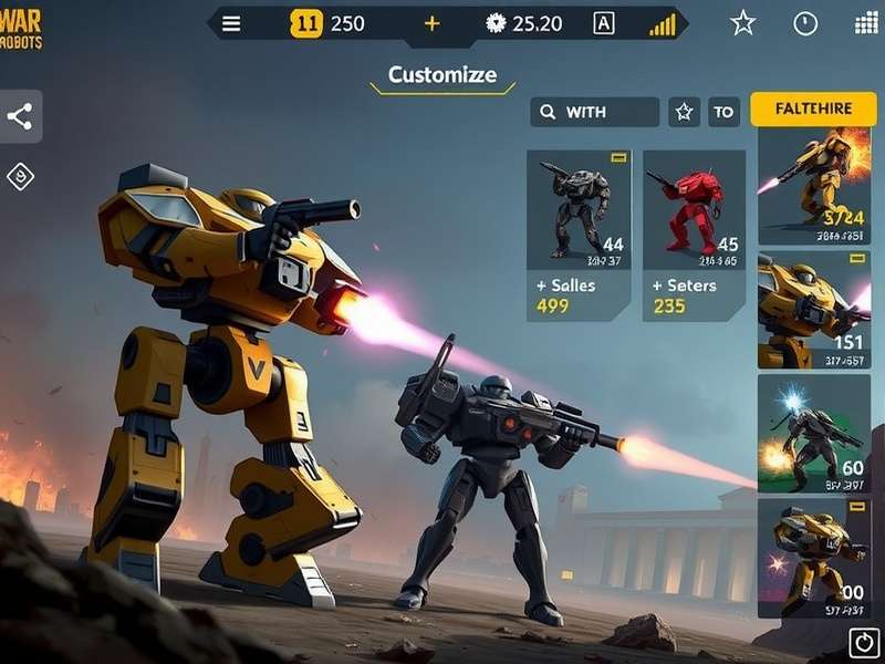 War Robots customization screen showing different mechs